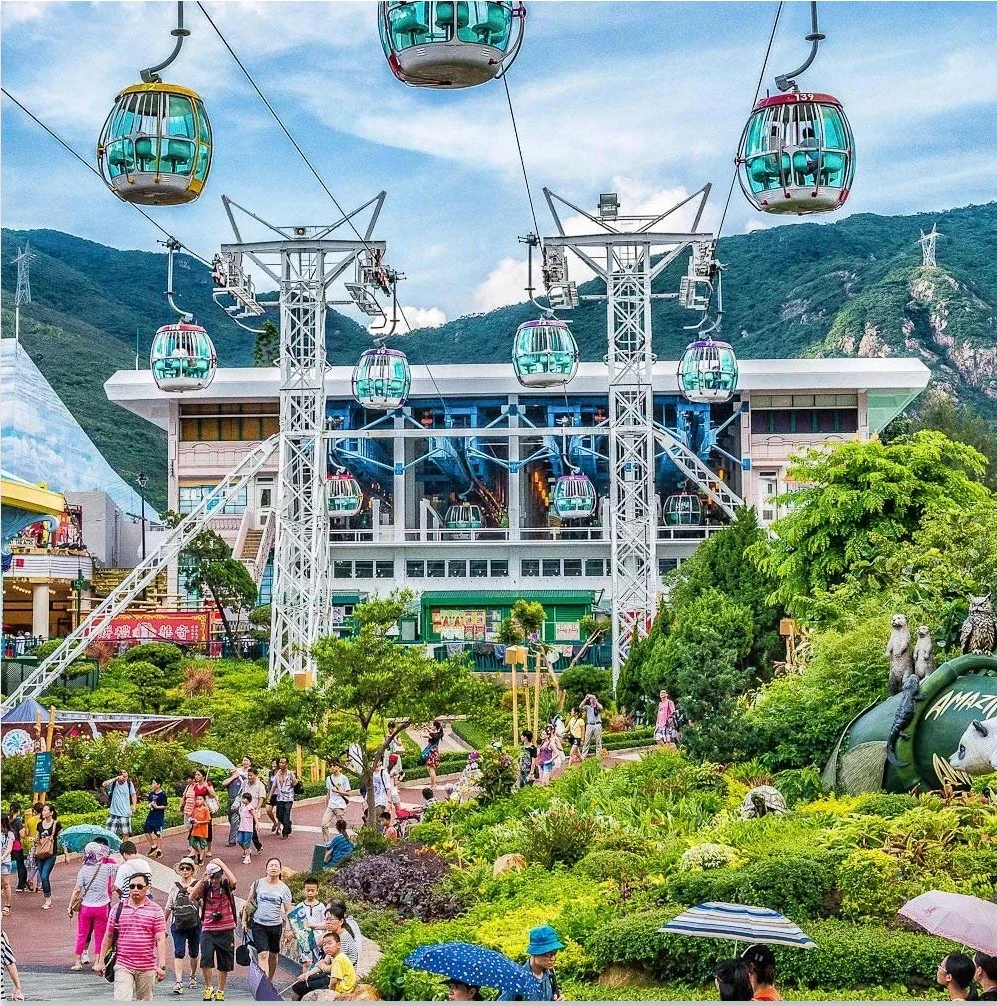 Ocean Park Hong Kong -- cable cars above the marine-themed park