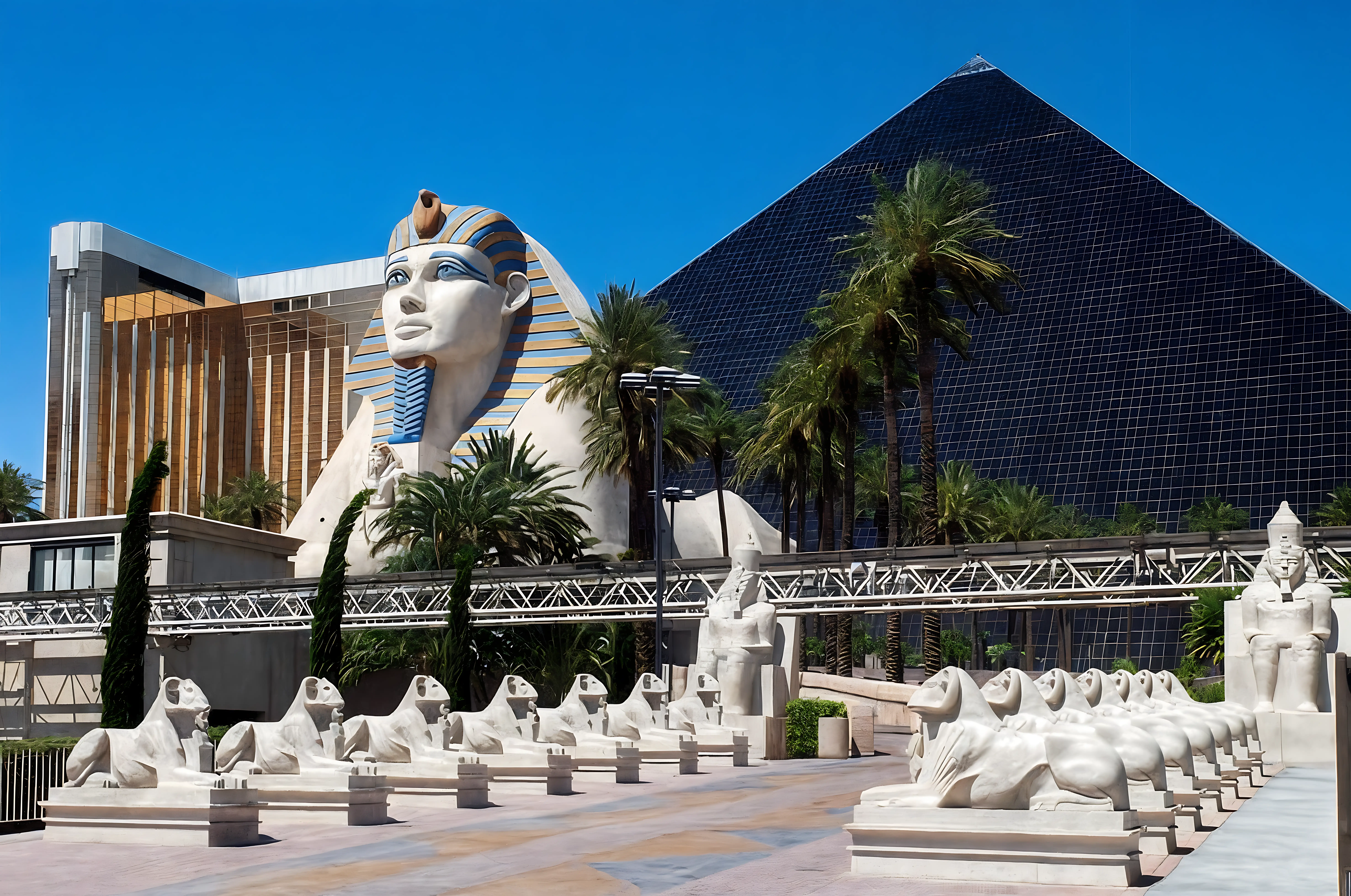 The Luxor Hotel and Casino -- the iconic black glass pyramid rising above the Las Vegas Strip at night